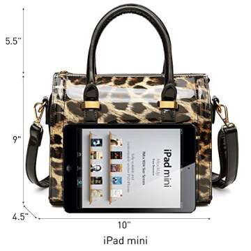 Shiny Patent Faux Leather Handbags Barrel Top Handle Purse Satchel Bag Shoulder Bag for Women(Leopard)
