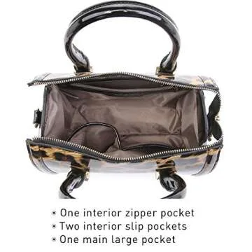 Shiny Patent Faux Leather Handbags Barrel Top Handle Purse Satchel Bag Shoulder Bag for Women(Leopard)
