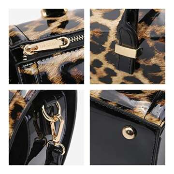 Shiny Patent Faux Leather Handbags Barrel Top Handle Purse Satchel Bag Shoulder Bag for Women(Leopard)