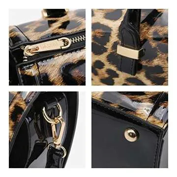 Shiny Patent Faux Leather Handbags Barrel Top Handle Purse Satchel Bag Shoulder Bag for Women(Leopard)