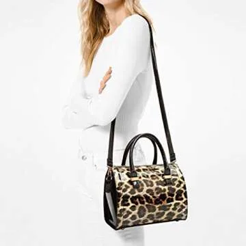 Shiny Patent Faux Leather Handbags Barrel Top Handle Purse Satchel Bag Shoulder Bag for Women(Leopard)