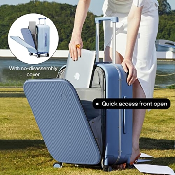 mixi Carry On Luggage, 20'' Suitcases with Spinner Wheels, Rolling Travel Suitcase with Front Laptop Pocket Luggage Aluminum Frame PC Hardside with TSA Lock and Cover, Sapphire Blue