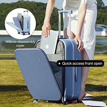 mixi Carry On Luggage, 20'' Suitcases with Spinner Wheels, Rolling Travel Suitcase with Front Laptop Pocket Luggage Aluminum Frame PC Hardside with TSA Lock and Cover, Sapphire Blue