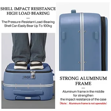 mixi Carry On Luggage, 20'' Suitcases with Spinner Wheels, Rolling Travel Suitcase with Front Laptop Pocket Luggage Aluminum Frame PC Hardside with TSA Lock and Cover, Sapphire Blue