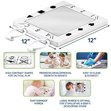 Nurture Smart Baby Mirror, Doctor Designed Large Crib, Floor or Wall Mirror for Babies - High Sensory Toys for Babies - Promotes Vision and Brain Development - Crib Toys for Infants - Safe Tummy Time