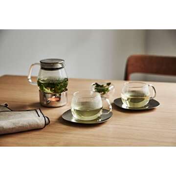 Kinto Stainless Unitea One Touch Teapot 460 ml. Heat-resistant glass teapot with stainless steel strainer and lid.