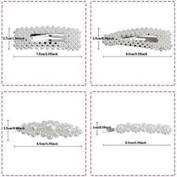 4 Pack Pearl Hair Clips for Ladies and Women Wedding Bridal Faux Pearl Wrapped Hair Pins Hair Barrettes Accessories for Thick Hair
