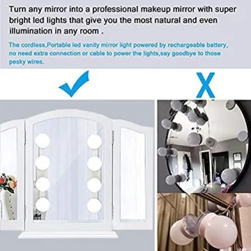 Cordless LED Vanity Mirror Light - Rechargeable & Adjustable