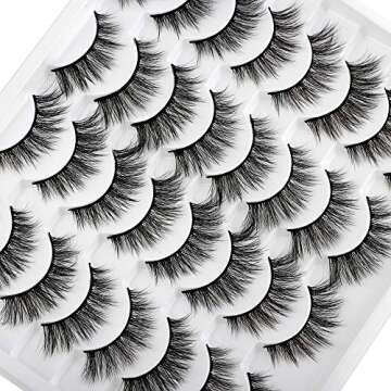 JIMIRE 16 Pairs False Eyelashes Fluffy Natural Fake Lashes 3D Volume Lashes Pack for Cat-Eye Look