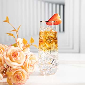 SUT 24PCS Rose Gold Champagne Flutes Plastic, 9oz Stemless Plastic Champagne Glasses, Rose Gold Rim Clear Plastic Toasting Glasses, Unbreakable, Shatterproof Mimosa Glasses, For Party,Shower