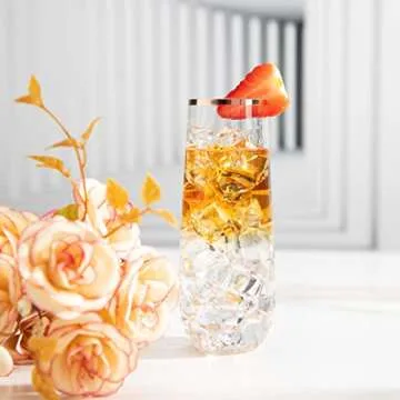 SUT 24PCS Rose Gold Champagne Flutes Plastic, 9oz Stemless Plastic Champagne Glasses, Rose Gold Rim Clear Plastic Toasting Glasses, Unbreakable, Shatterproof Mimosa Glasses, For Party,Shower