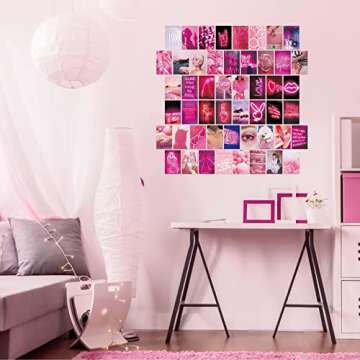 50pcs Wall Collage Kit Pink Aesthetic Pictures for Bedroom Decor - Aesthetic Room Decor for Teen Girls, Wall Art, Indie Room Decor, Vsco Posters Neon Pink Wall Pictures for Wall Decor (4x6 Inches)