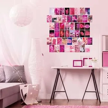 50pcs Wall Collage Kit Pink Aesthetic Pictures for Bedroom Decor - Aesthetic Room Decor for Teen Girls, Wall Art, Indie Room Decor, Vsco Posters Neon Pink Wall Pictures for Wall Decor (4x6 Inches)