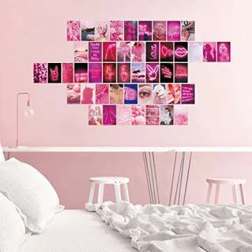 50pcs Wall Collage Kit Pink Aesthetic Pictures for Bedroom Decor - Aesthetic Room Decor for Teen Girls, Wall Art, Indie Room Decor, Vsco Posters Neon Pink Wall Pictures for Wall Decor (4x6 Inches)