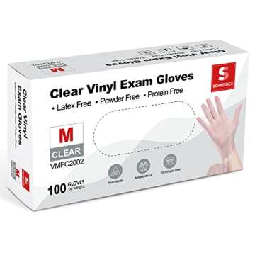 Schneider Clear Vinyl Exam Gloves, 4-mil, Large 100-ct Box, Latex-Free, Disposable Gloves, Medical G...