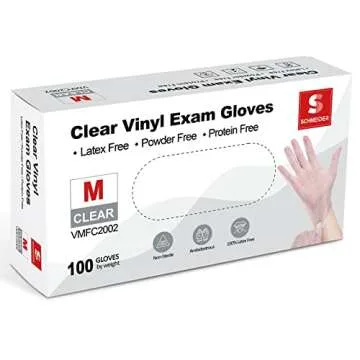 Schneider Clear Vinyl Exam Gloves, 4-mil, Large 100-ct Box, Latex-Free, Disposable Gloves for Food P...