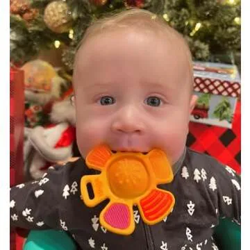 HABA Silicone Teethers for Babies 6-18 Months - Popping Flower Fidget Toy and Silicone Teether Ring and Grasping Toy for Safe Sensory Development - Dishwasher Safe Baby Essentials