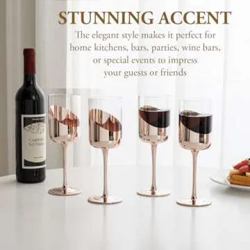 MyGift Modern Copper Tone Plated Wine Glasses Set of 4