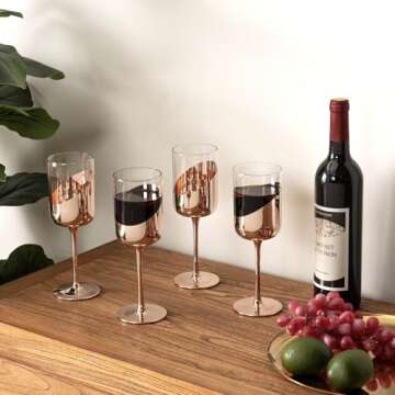 MyGift Modern Copper Tone Plated Wine Glasses Set of 4