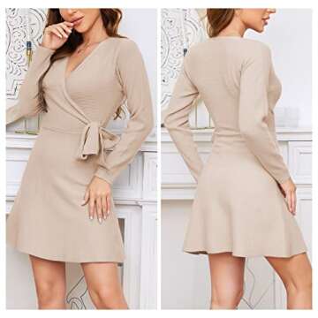 EXLURA Women's Long Sleeve Tie Waist Sweater Dress