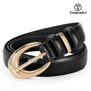 TRIWORKS Stylish 2 Pack Women Leather Belts with Gold Buckles