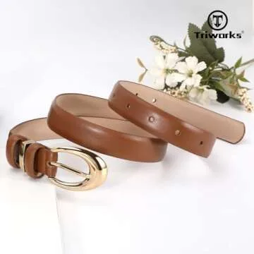 TRIWORKS Stylish 2 Pack Women Leather Belts with Gold Buckles