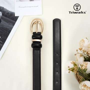 TRIWORKS Stylish 2 Pack Women Leather Belts with Gold Buckles