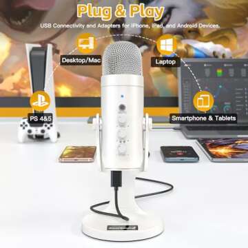 ZealSound USB Microphone,Quick Mute Noise Cancel for Phone Computer PC PS5,Gaming Microphone with Ga...