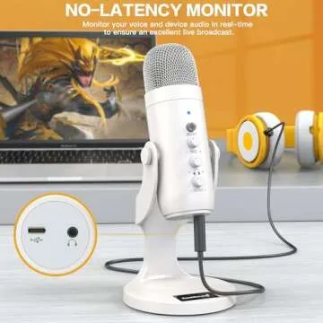 ZealSound USB Microphone,Quick Mute Noise Cancel for Phone Computer PC PS5,Gaming Microphone with Gain Control,Echo Monitor Volume Adjust for Streaming Vocal Recording ASMR Podcast Video K66 White