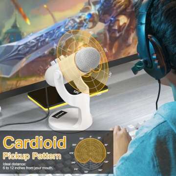 ZealSound USB Microphone,Quick Mute Noise Cancel for Phone Computer PC PS5,Gaming Microphone with Gain Control,Echo Monitor Volume Adjust for Streaming Vocal Recording ASMR Podcast Video K66 White