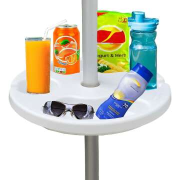 AMMSUN Beach Umbrella Table Tray with Cup Holders