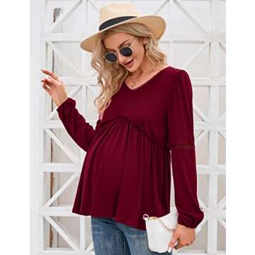 Coolmee Women's Maternity Puff Long Sleeve Shirts V Neck Tops Casual Fall Ruffle Babydoll Loose Flow...