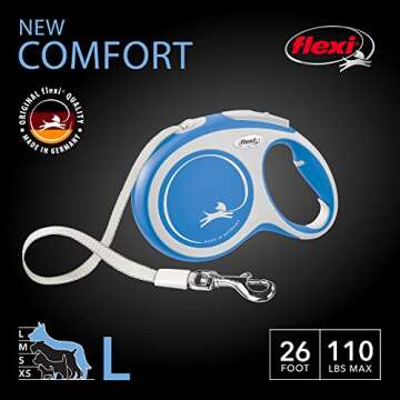FLEXI New Comfort Retractable Dog Leash (Tape), for Dogs Up to 110 lbs, 26 ft, Large, Blue/Pastel|German Quality Product
