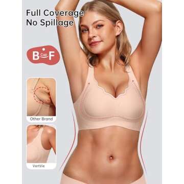 VertVie Women’s Seamless Lift Bras: Wireless Push Up Comfort & Support (Nude, XX-Large)