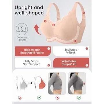 VertVie Women's Seamless Lift Wireless Push-Up Bra