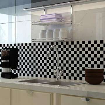 LaCheery 12"x160" Checkered Contact Paper Decorative Black and White Wall Paper Roll Peel and Stick Wallpaper Removable Self Adhesive Checkered Wallpaper for Kitchen Backsplash Shelf Drawer Liners