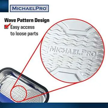 MichaelPro MP009014 Magnetic Parts Tray Holder Set (6” & 9-1/2”), 2-Piece Magnetic Tool Tray for Screws, Bolts and Nuts, with Patented Retractable Hood and Wave Pattern Design, Best Tray for Mechanics , Blue