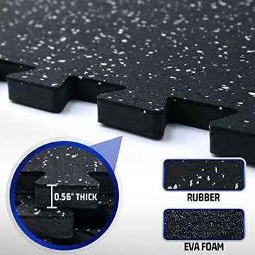 SUPERJARE 0.56'' Thick 6 Pcs 24 Sq Ft Rubber Top Exercise Equipment Mats, High Density EVA Foam Mats with Rubber Top, Interlocking Gym Flooring for Home Gym, Protective Workout Mat, Black/Grey