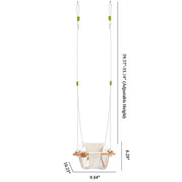 Mlian Secure Canvas and Wooden Baby Hanging Swing Seat Chair Indoor Outdoor Hammock Backyard Outside Kids Toys Swings 6-36 Months with Lace Décor Cushion Natural Ring, Beige