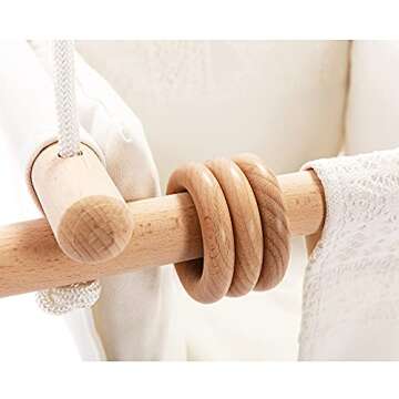 Mlian Secure Canvas and Wooden Baby Hanging Swing Seat Chair Indoor Outdoor Hammock Backyard Outside Kids Toys Swings 6-36 Months with Lace Décor Cushion Natural Ring, Beige
