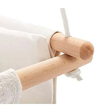 Mlian Secure Canvas and Wooden Baby Hanging Swing Seat Chair Indoor Outdoor Hammock Backyard Outside Kids Toys Swings 6-36 Months with Lace Décor Cushion Natural Ring, Beige