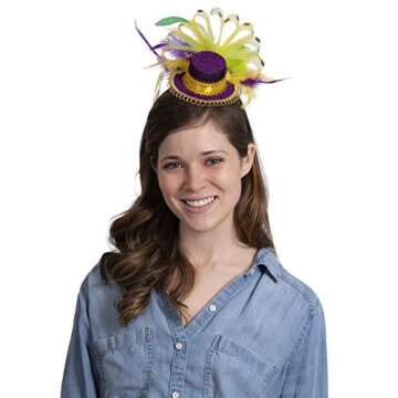 Skeleteen Purple Top Hat Headband - Mardi Gras Mini Hat Dress Up Hair Costume Accessories Head Band for Women and Children