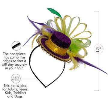 Skeleteen Purple Top Hat Headband - Mardi Gras Mini Hat Dress Up Hair Costume Accessories Head Band for Women and Children