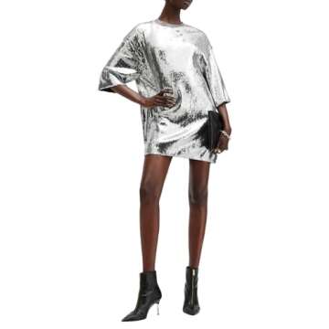 AllSaints Women's Opal Logo Dress – Chic Silver/Black Casual Wear