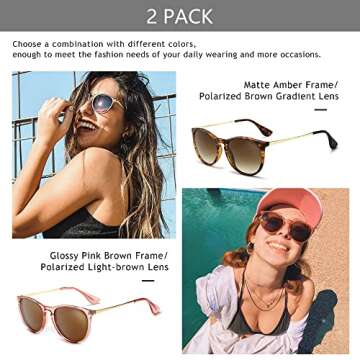 SUNGAIT 2 Pairs Vintage Round Sunglasses for Women Men Trendy Style UV400 Lens