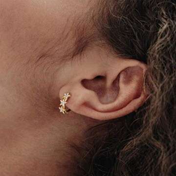 VACRONA Cubic Zirconia Star Huggie Earrings 14k Gold Plated Tiny Star Earrings Small Huggie Hoop Earrings Simple Lightweight Hoops Gift for Women