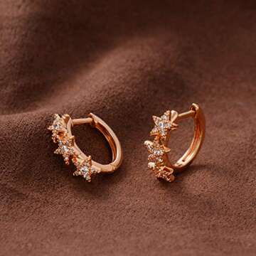 VACRONA Cubic Zirconia Star Huggie Earrings 14k Gold Plated Tiny Star Earrings Small Huggie Hoop Earrings Simple Lightweight Hoops Gift for Women