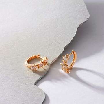 VACRONA Cubic Zirconia Star Huggie Earrings 14k Gold Plated Tiny Star Earrings Small Huggie Hoop Earrings Simple Lightweight Hoops Gift for Women