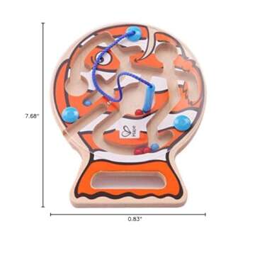 Hape Go-Fish-Go Maze Puzzle Magnetic Wooden Bead Happy Clown Fish Educational Travel Toy Game for Toddlers and Kids, Orange and White