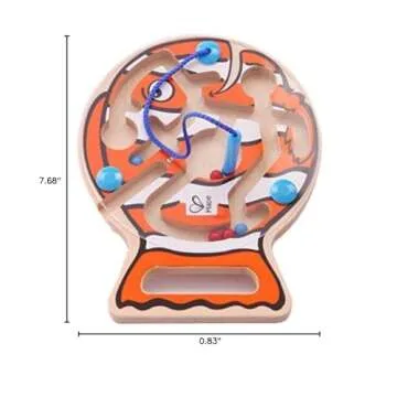 Hape Go-Fish-Go Maze Puzzle Magnetic Wooden Bead Happy Clown Fish Educational Travel Toy Game for Toddlers and Kids, Orange and White